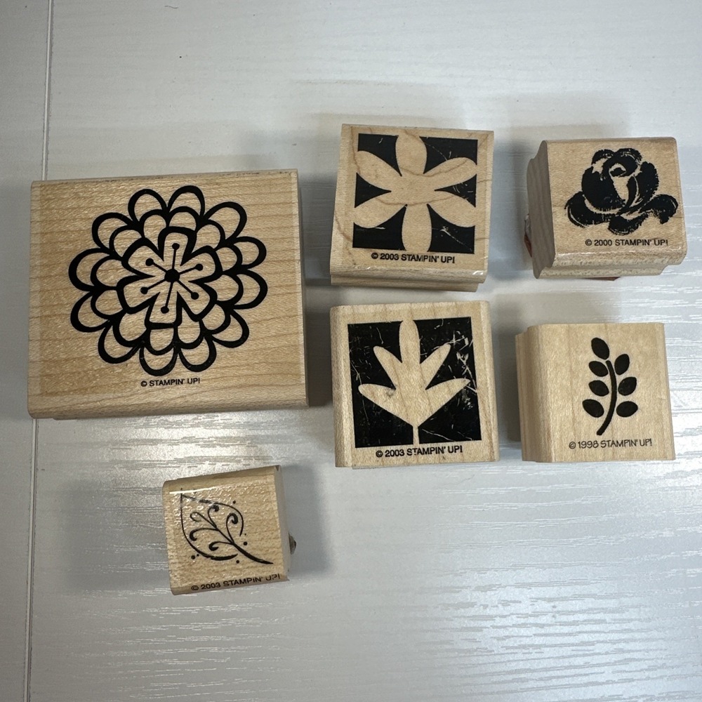 Wooden Rubber Stamps - Lot of 6 - Flowers & Leaves -‎ Stampin Up!